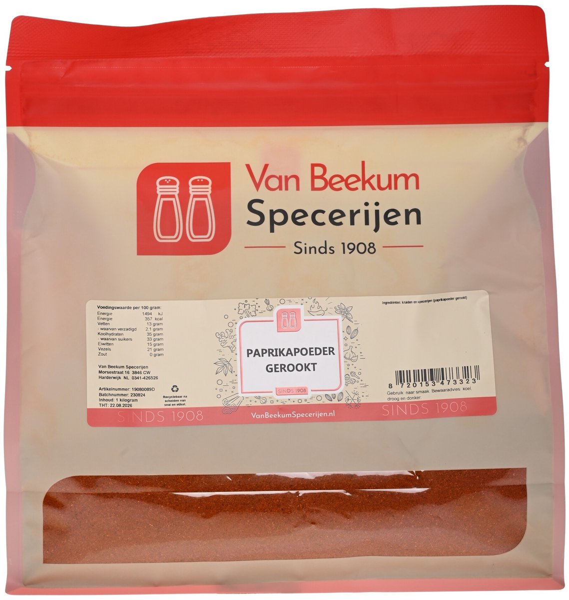 Goedkoopste Van Beekum Specerijen - Paprikapoeder Gerookt - 1 KG (hersluitbare stazak