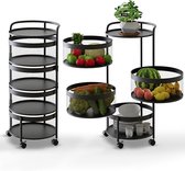 4-laags Draaibare Keukentrolleys,360 ° Staande Mobiele Opslagwagen met Wielen, Ruimtebesparende Zwarte Keuken Opbergwagen Voor Fruit Groentefruit,Roundshelf-34×34×75cm