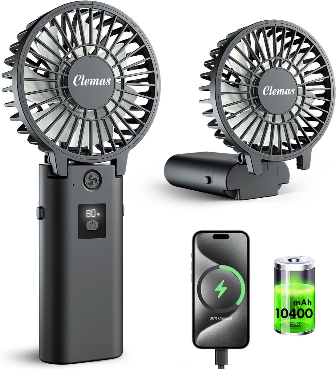 Draagbare Handventilator met 3-in-1 Functionaliteit, 10400 mAh Batterij en Aromatische Diffuser - Perfect voor Thuis en Reizen