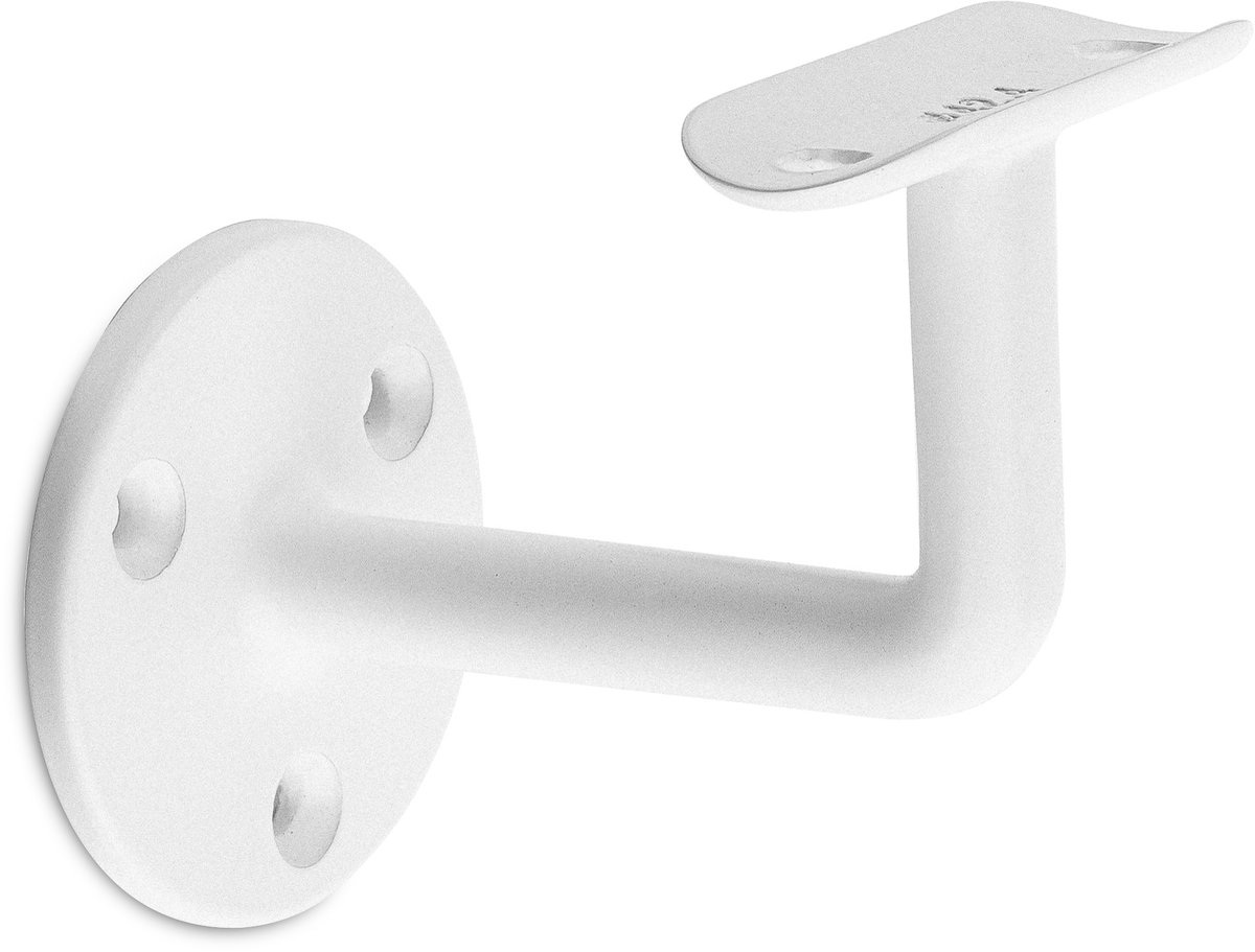 Witte trapleuninghouder Model A – Hol zadel – Bevestiging met schroeven (incl. bevestigingsmateriaal)
