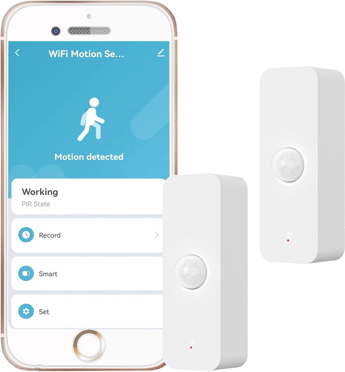Slimme WiFi Bewegingssensor voor Binnen - Draadloze Infrarood Bewegingsdetectie met App Meldingen (2 Stuks)