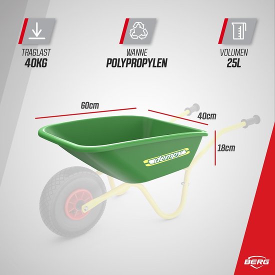 Kinderkruiwagen voor kinderen vanaf 3 jaar - belastbaar tot 25 kg - metalen frame - kunststof bak - Dempy groen/geel - speelgoed, buitenactiviteiten Bolderkar van Dempy — afbeelding 3