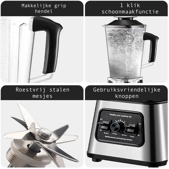 SteeFly® Krachtige 6000W blender - 2in1 - Smoothie maker - Mixer - 2,5 L Tank - Makkelijk te reinigen - Met Cleanfunctie van Merkloos — afbeelding 5