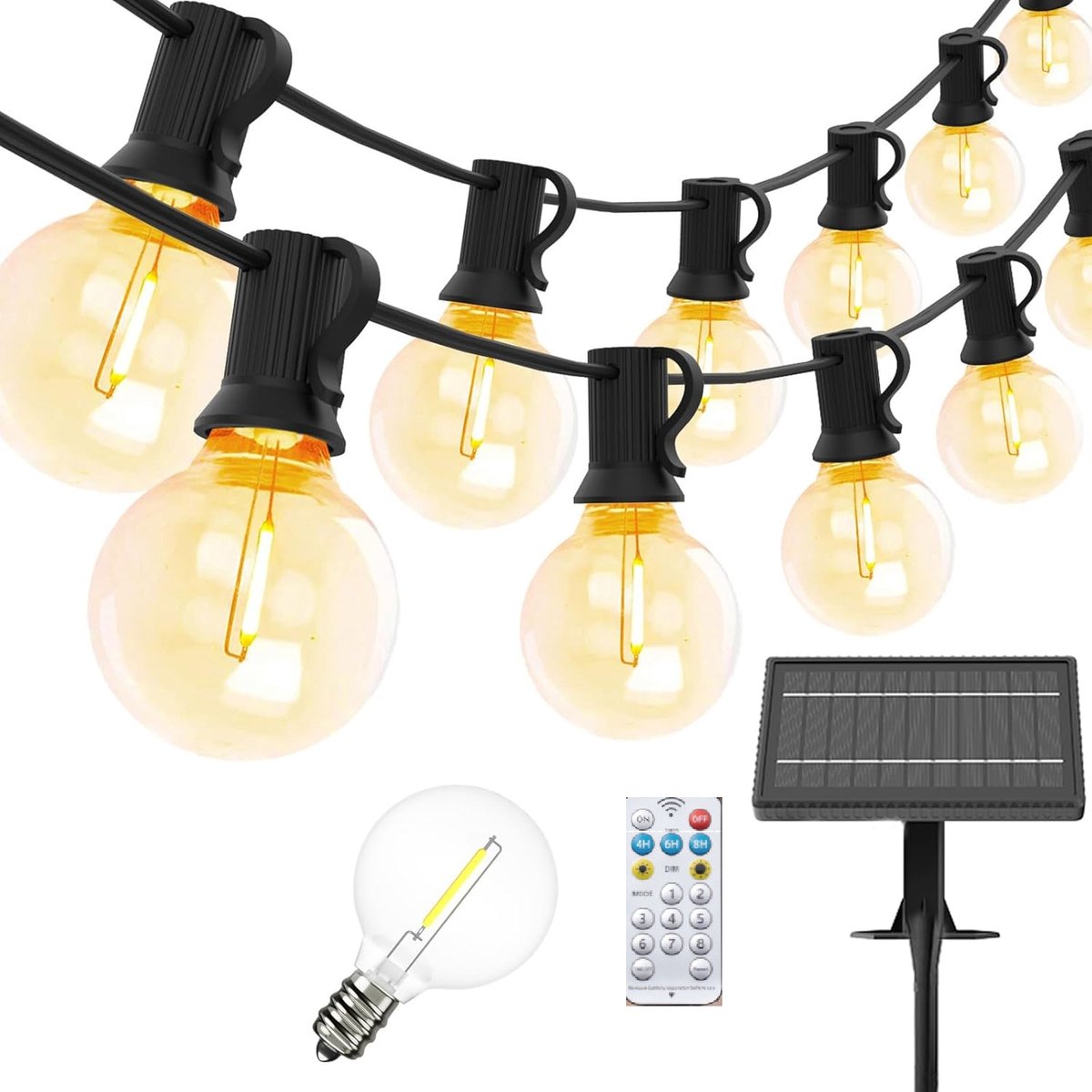 Solar LED Lichtsnoer buiten G40- Lichtslinger op Zonne-energie - Tuinverlichting - Waterdichte Solar Led Prikkabel - Feestverlichting - Lampjes slinger - 25 Led Lampen (+ 1 extra led )met Afstandsbediening - 15 Meter
