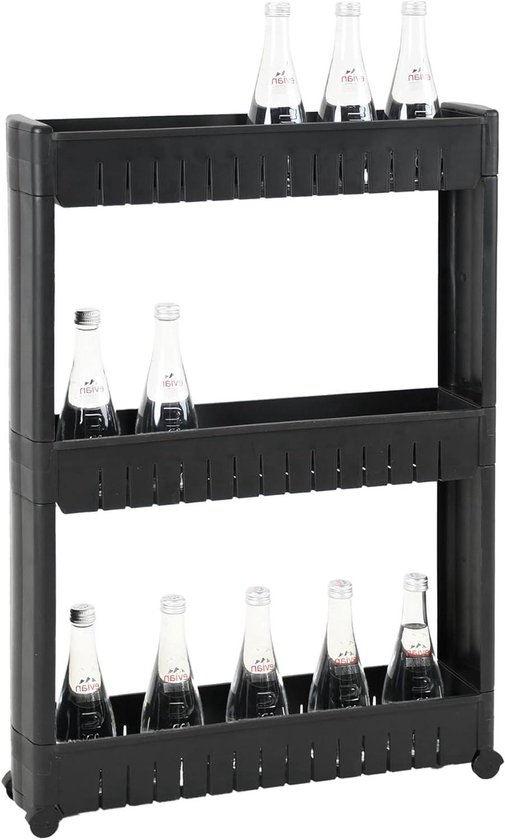 Keukenauto, Trolley, Serveerauto Met 2 Planken, Trolley, Zijtrolleys Op Broodjes Opbergwagen Metaal Zwart 75 X 40 X 80 Cm