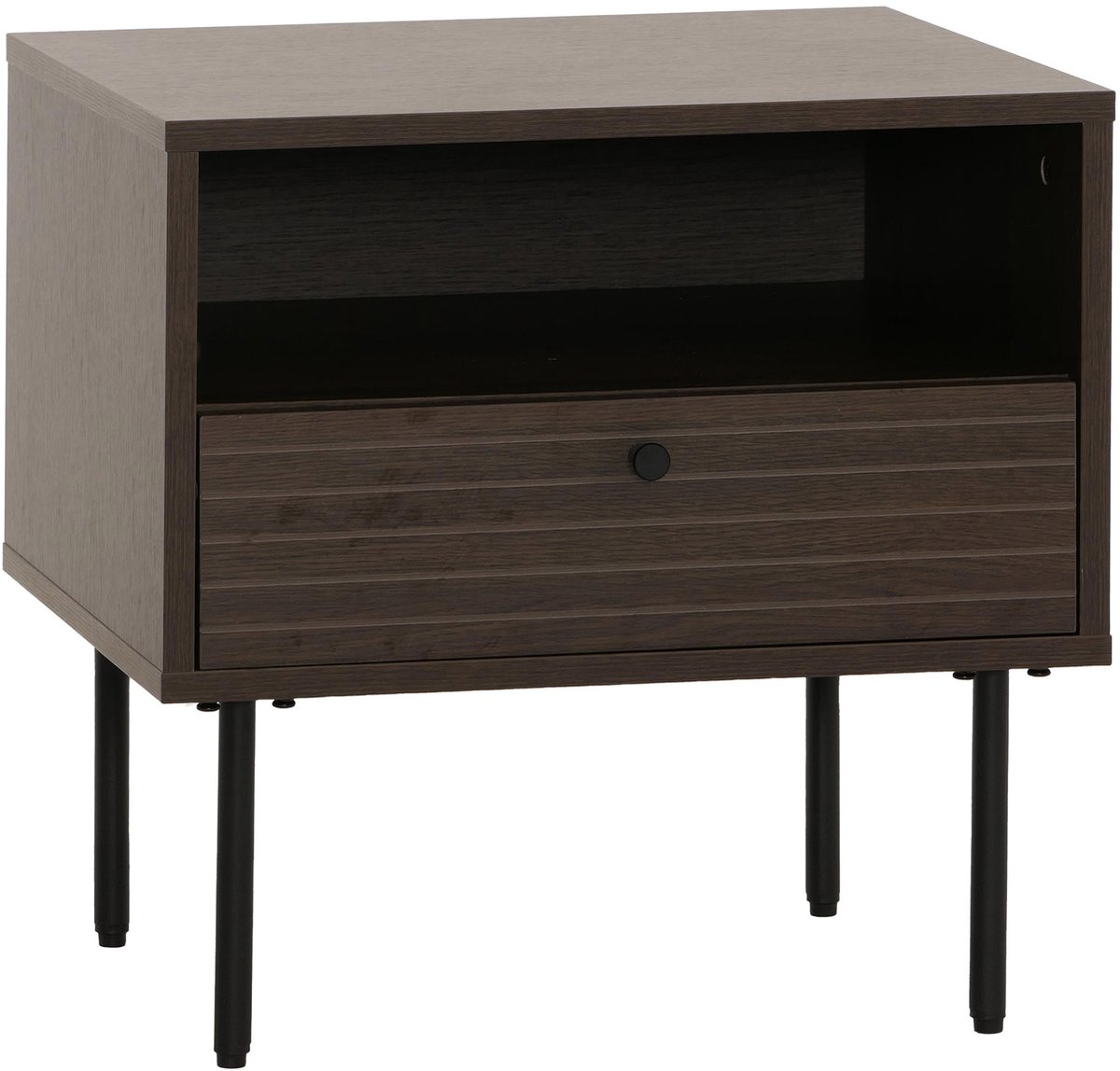 MCW Nachtkastje MCW-N78, nachtkastje, lade, Scandinavische stijl metaal hout melamine MVG 50x40x50cm ~ donkerbruin