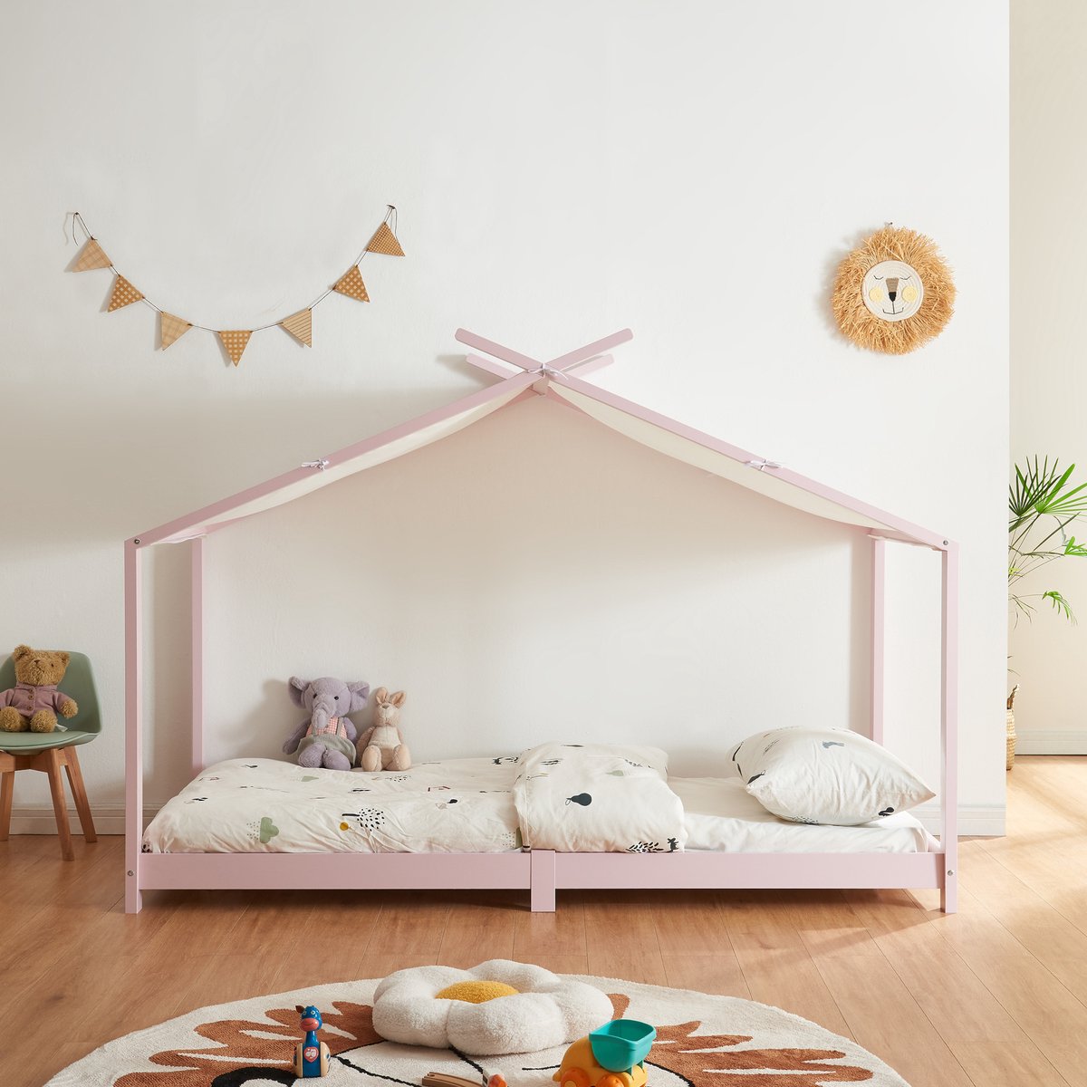Kinderbed Brome huisbed 90x200 cm roze [en.casa]