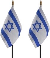 Israël - 2x - mini drapeau 10 x 15 cm sur bâton - Drapeau du Landen - H 27 cm - polyester