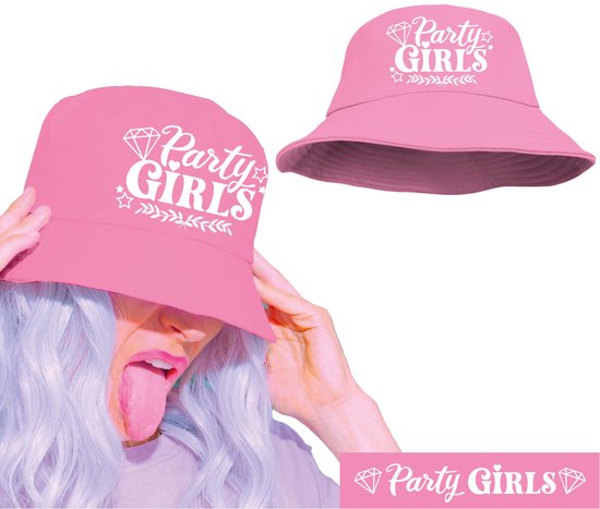 Fiestas Guirca Vrijgezellenfeest vissershoedje - 6x - dames - roze - Party Girls - team bride