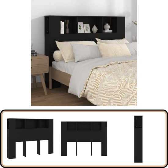 vidaXL Armoire à tête de lit - Zwart - 140x18,5x104,5 cm Armoire à tête de lit - Tête de lit - Tête de lit - Mur de bibliothèque - Décoration de chambre