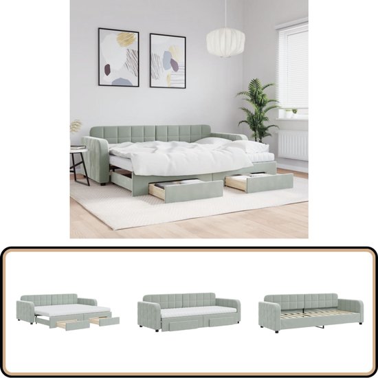vidaXL Slaapbank met onderschuifbed en lades grijs Slaapbank - Sofa Bed - Tweepersoonsbed - Onder Schuifbed - Boxspring