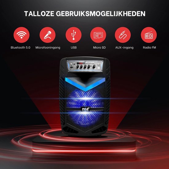 Pyle Bluetooth Luidspreker-Draagbare Speaker met Wielen-600 W-Knipperende Lichten- Afstandsbediening-Stroomadapter en Bekabelde Microfoon — afbeelding 2