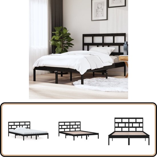 vidaXL Bois massif Noir 150x200 cm 5FT King Size