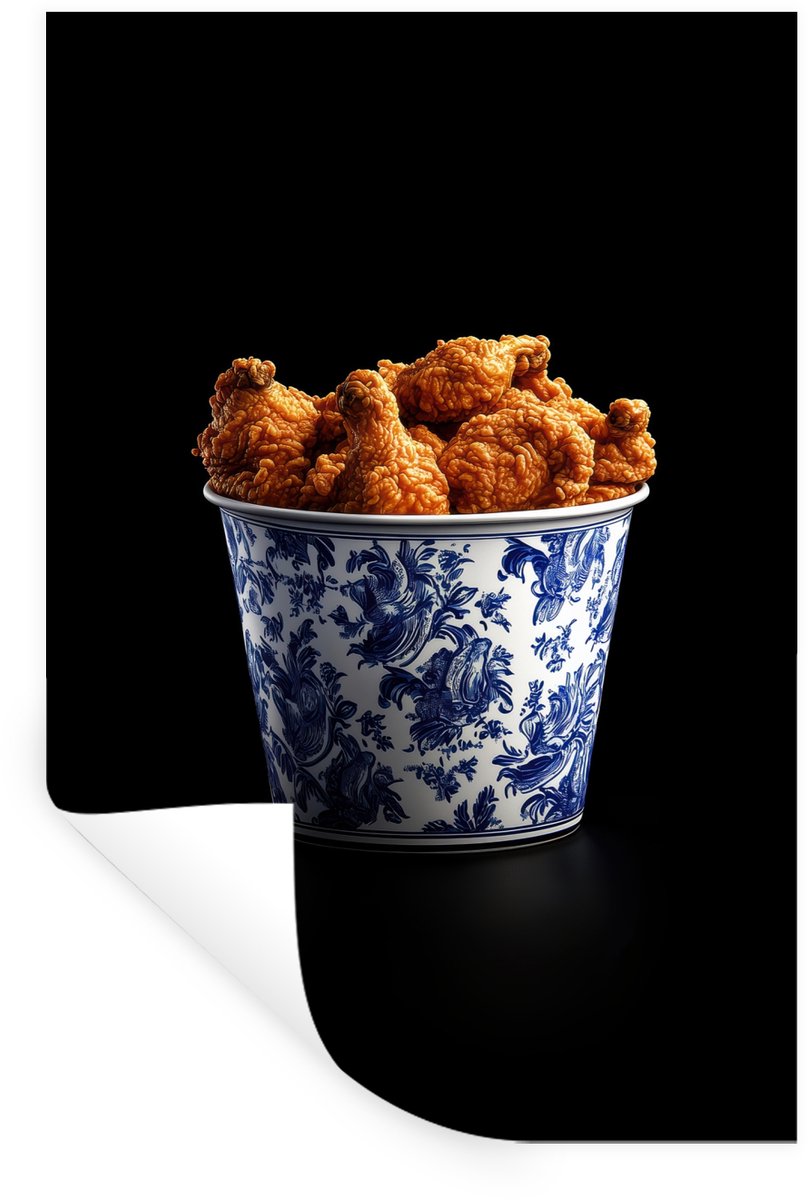 Muurstickers - Sticker Folie - Kip - Bucket - Delfts blauw - Lekker - 80x120 cm - Plakfoli