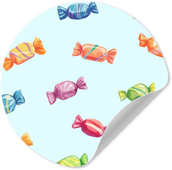 WallCircle® - Papier peint cercle 50x50 cm - Stickers muraux Blauw - Motif - Snoep - Cercle mural salon - Cercle mural chambre - Décoration de chambre autocollante - Accessoires de Décoration murale