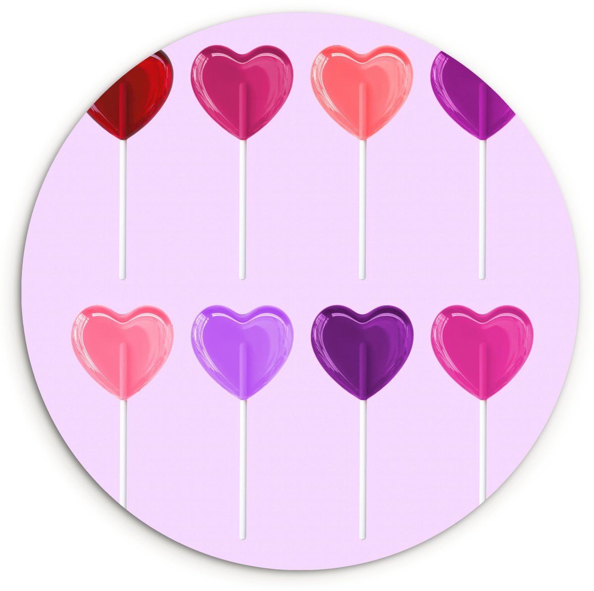 WallCircle Wandcirkel 90x90 cm - Muurcirkel Lolly - Hart - Roze - Snoep - Muurdecoratie woonkamer - Wanddecoratie slaapkamer - Kamer decoratie accessoires - Ronde schilderijen