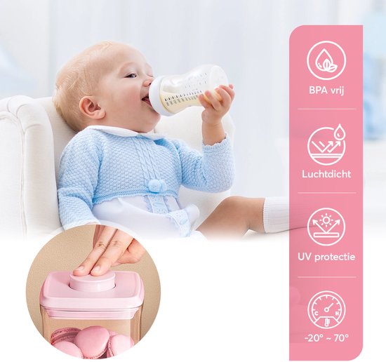 ANKOU 1700 Melkpoeder bewaarbus kleur: roze - Melkpoeder doseerdoos - Babyvoeding opslag - Melkpoeder dispenser| Babyvoeding opslag |voorraad pot met vacuüm deksel inclusief maatschep (5gram poeder) van ANKOU — afbeelding 5