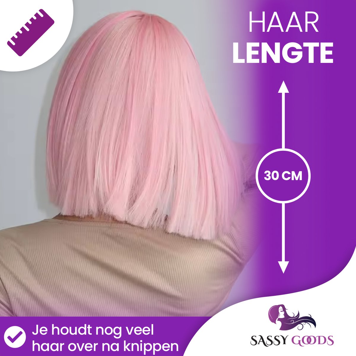 SassyGoods Roze Pruik Bob - Pruiken Dames Kort Haar - Wig - Wasbaar - 30 cm — afbeelding 3