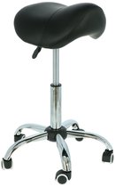 Alora zadelkruk - Tabouret – Zwart/Chrome - kruk – kapperskruk - Ergonomische zadelstoel op wielen