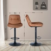 Tabouret de bar CLP Laurel - avec dossier - réglable en hauteur - avec repose-pieds - cuir synthétique - noir/marron clair