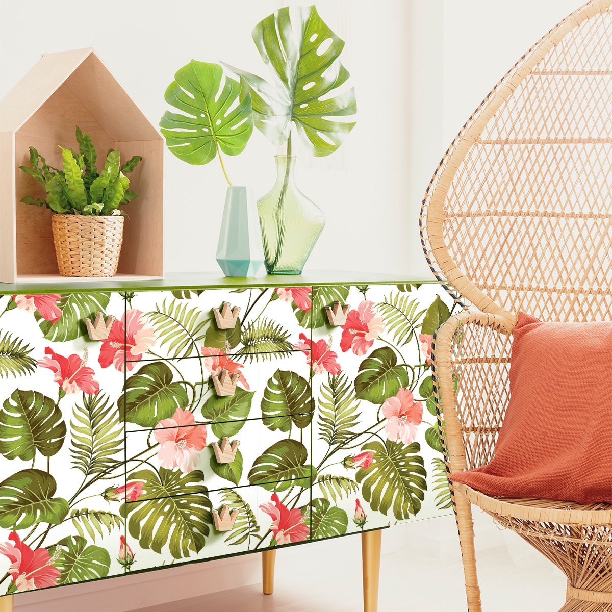 Ambiance Sticker Dewario sticker met tropisch meubelmotief, 40 x 60 cm Multi color