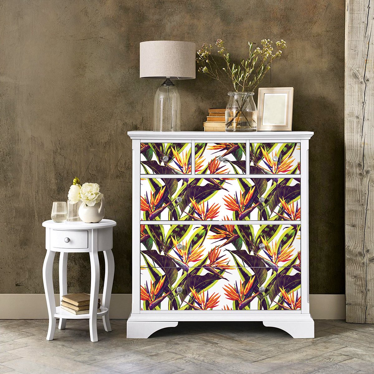 Ambiance Sticker Ronzho sticker met tropisch meubelmotief, 40 x 60 cm Multi color