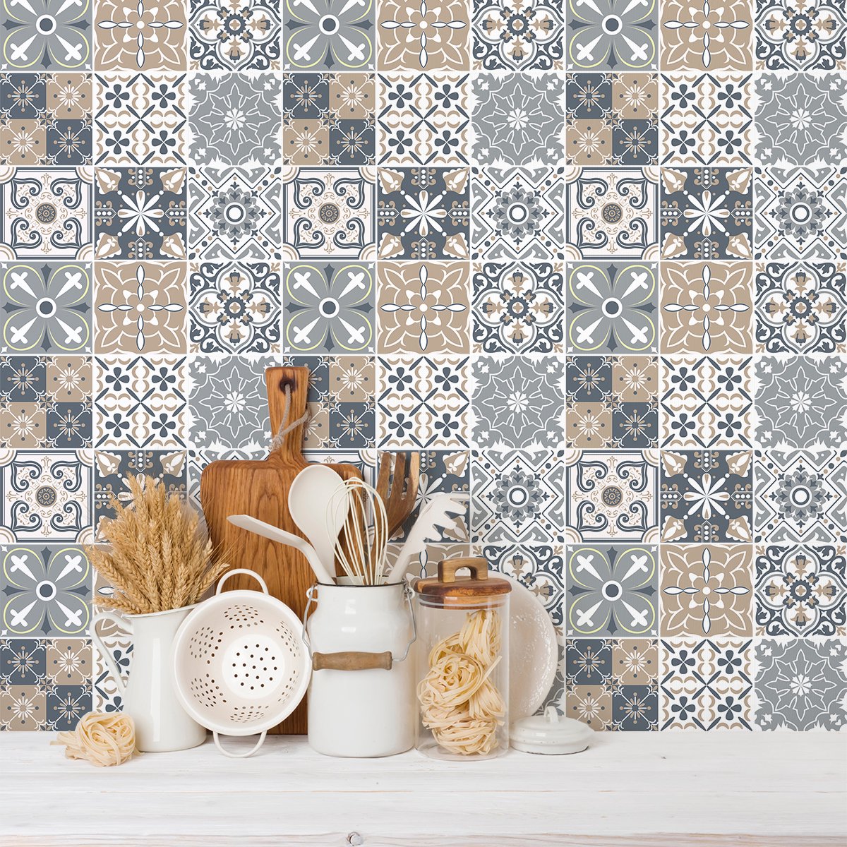Ambiance Sticker Zelfklevende tegelmuurstickers voor keuken en badkamer - 9 EFERNOZA AZULEJOS tegelstickers - 9 stickers 10x10cm Multi color
