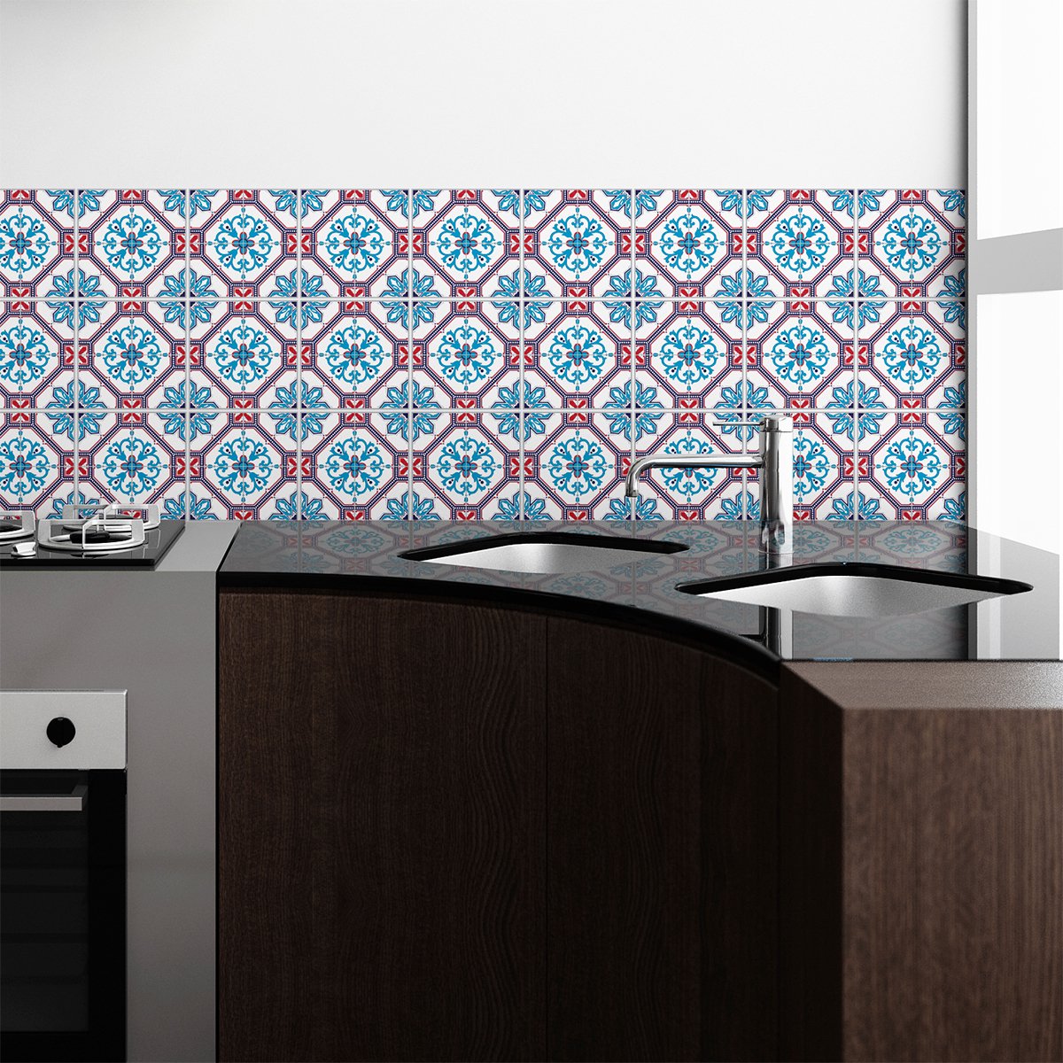 Ambiance Sticker Zelfklevende tegelmuurstickers voor keuken en badkamer - 9 BAPTISTA AZULEJOS tegelstickers - 9 stickers 15x15cm Multi color