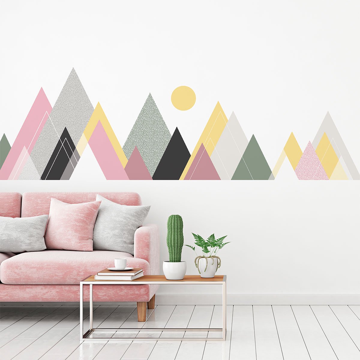 Ambiance Sticker Muurstickers - Decoratie voor slaapkamer/woonkamer - Gigantische Scandinavische bergmuursticker VOGIA - 60x90cm Multi color