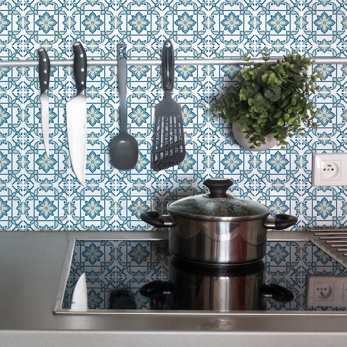 Ambiance Sticker Zelfklevende tegelmuurstickers voor keuken en badkamer - 9 cementtegelstickers (AZULEJOS DOZZA) - 9 stickers 15x15cm Multi color