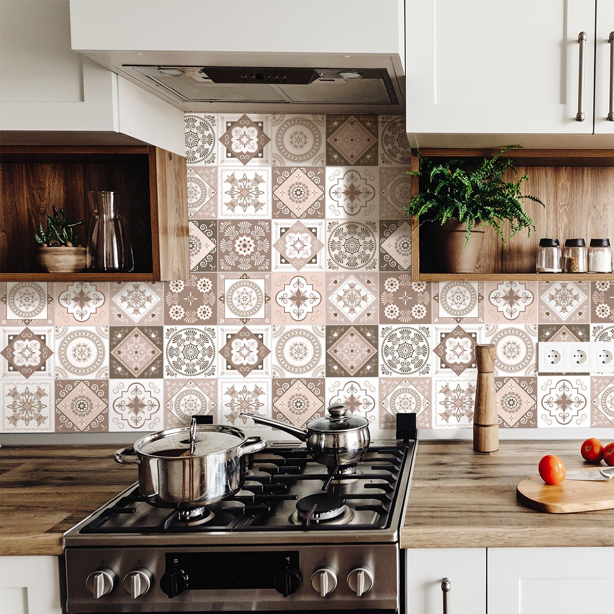 Ambiance Sticker Zelfklevende tegelmuurstickers voor keuken en badkamer - 9 cementtegelstickers (Azulejos Anilo) - 9 stickers, 20x20cm Multi color