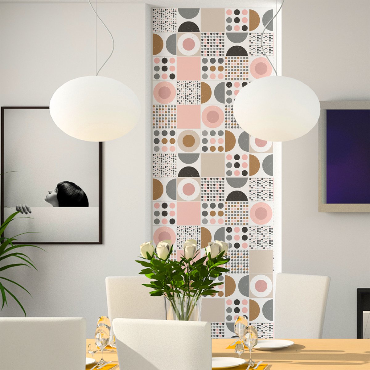 Ambiance Sticker Zelfklevende muurtegelstickers voor keuken en badkamer - 60 Scandinavische cementtegelstickers van Ludvik - 60 stickers, 15x15cm Multi color