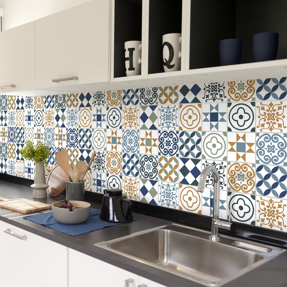 Ambiance Sticker Zelfklevende tegelmuurstickers voor keuken en badkamer - 30 Azulejos Savannah tegelstickers - 30 stickers 10x10cm Multi color