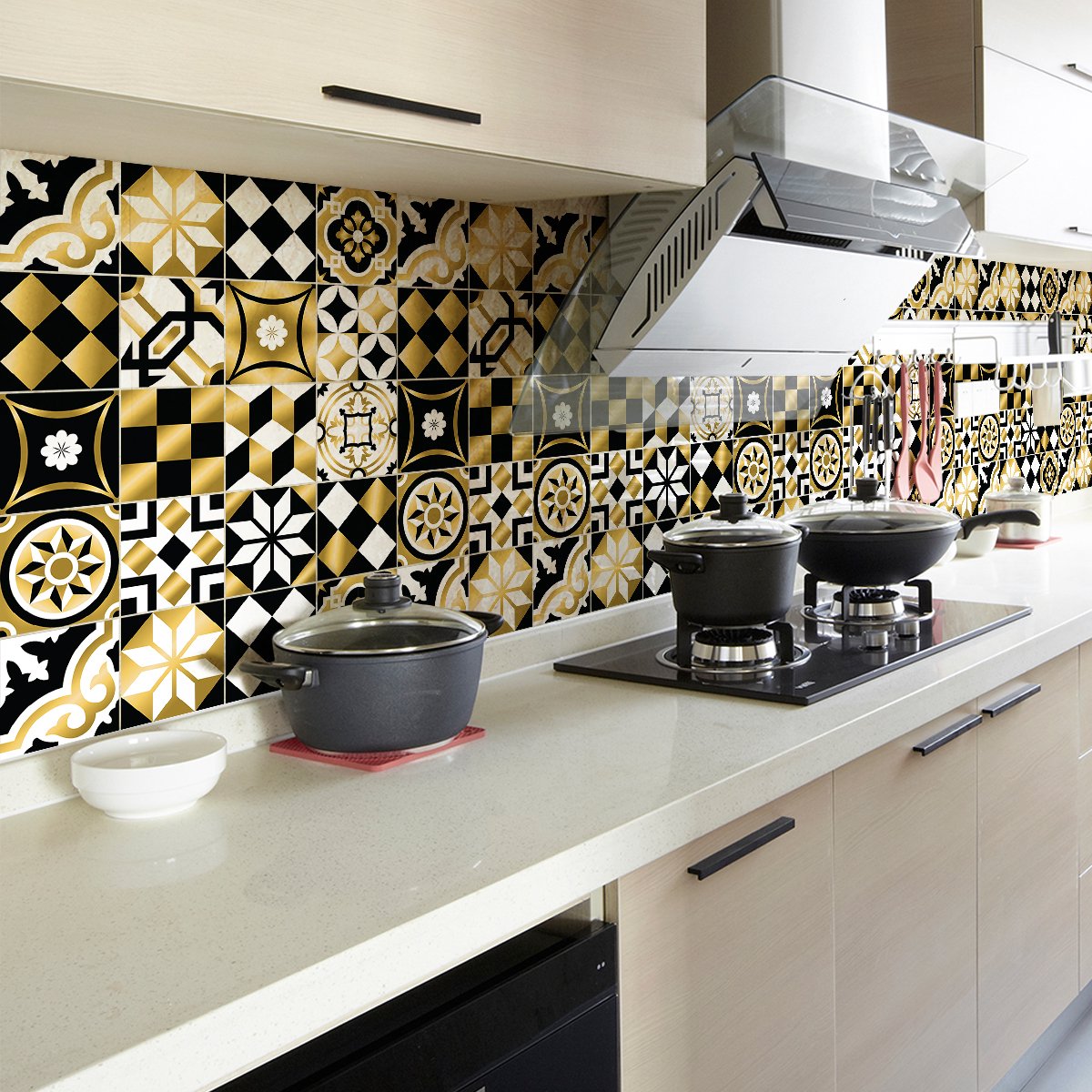 Ambiance Sticker Zelfklevende tegelmuurstickers voor keuken en badkamer - 60 cementtegelstickers, Azulejos Marcella - 60 stickers, 15x15cm Multi color