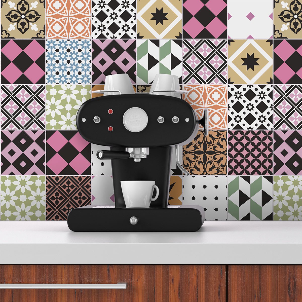 Ambiance Sticker Zelfklevende tegelmuurstickers voor keuken en badkamer - 30 Azulejos Sophia tegelstickers - 30 stickers 10x10cm Multi color