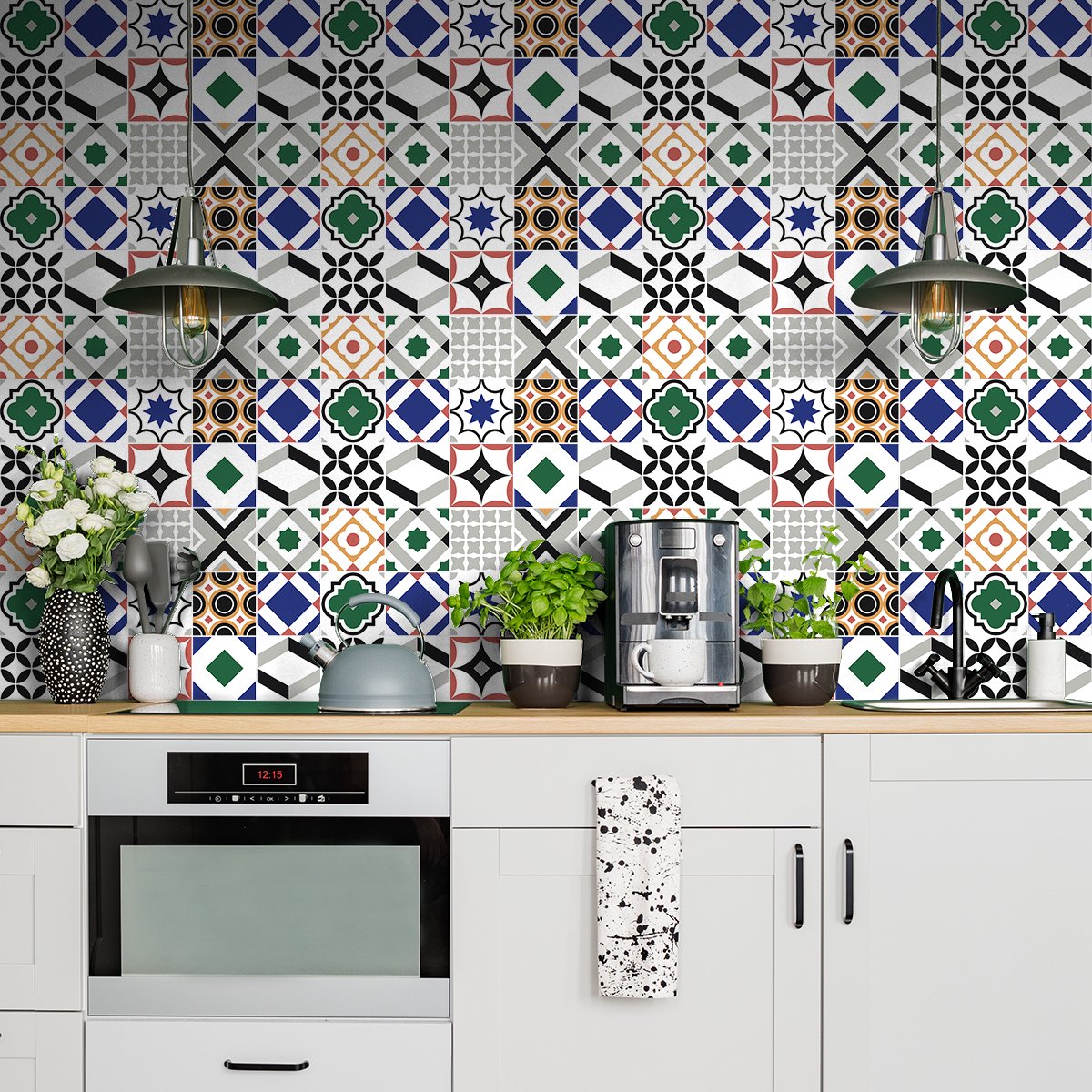 Ambiance Sticker Zelfklevende tegelmuurstickers voor keuken en badkamer - 60 cementtegelstickers (AZULEJOS EDIAH) - 60 stickers 10x10cm Multi color