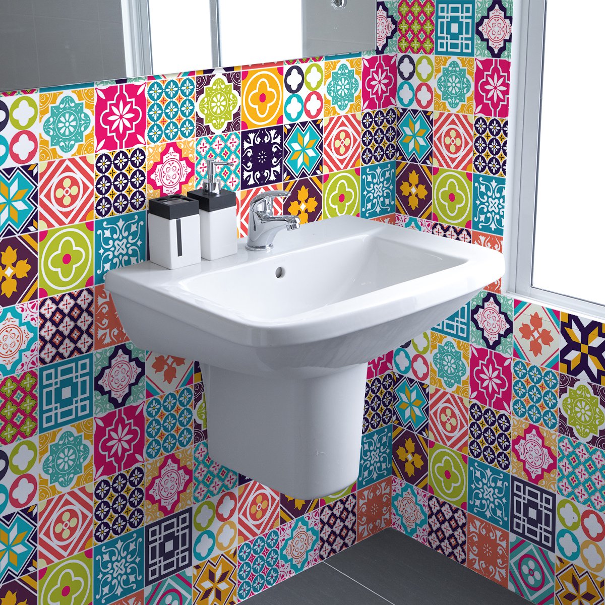 Ambiance Sticker Muurstickers - Zelfklevende tegelmuurstickers voor keuken en badkamer - 30 Crisfiono tegelstickers - 30 stickers 20x20cm Multi color