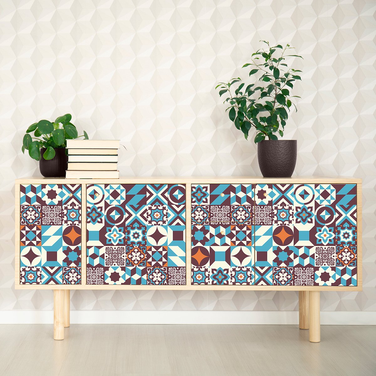 Ambiance Sticker Decoratieve meubelstickers - 60 authentieke Antonia cementtegel meubelstickers - 60 stickers 15x15cm Multi color