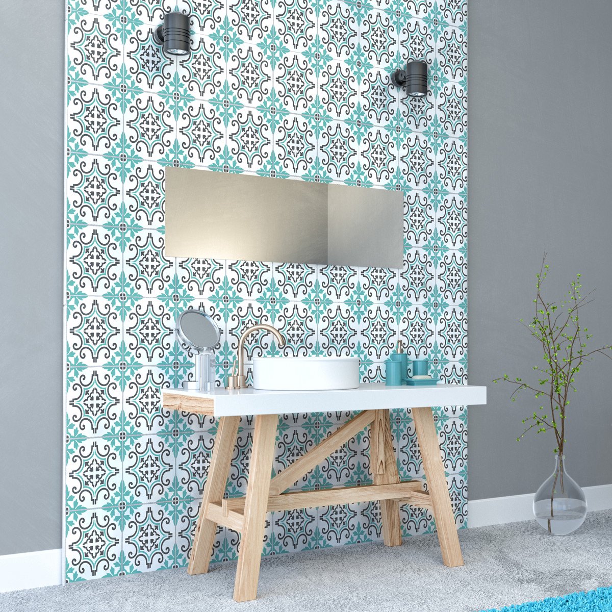 Ambiance Sticker Zelfklevende tegelmuurstickers voor keuken en badkamer - 24 Azulejos Catalina cementtegelstickers - 24 stickers, 20x20cm Multi color