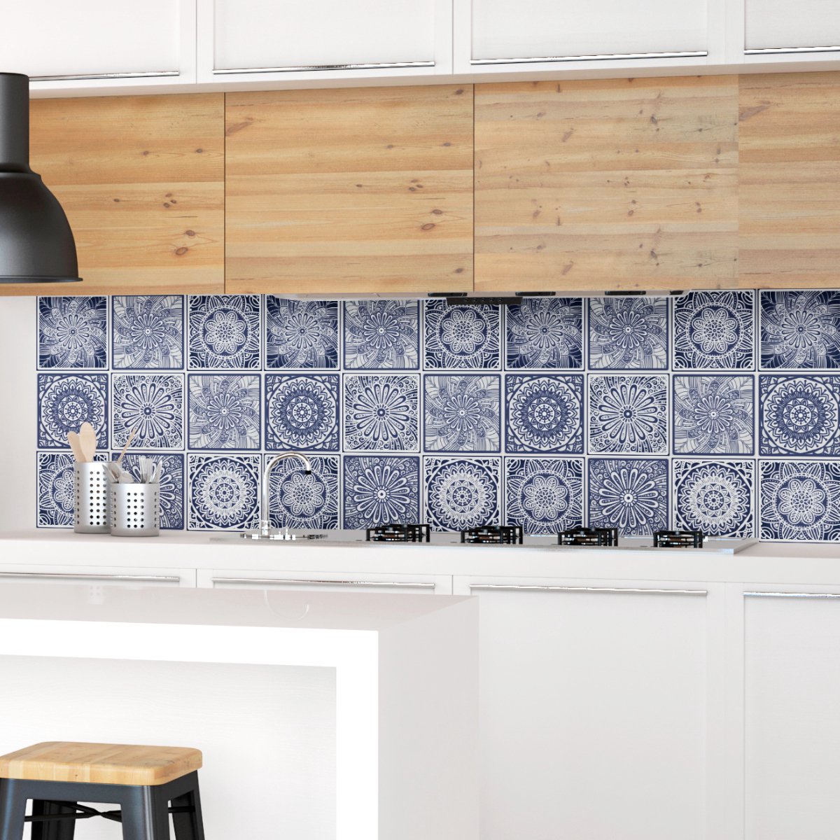 Ambiance Sticker Zelfklevende tegelmuurstickers voor keuken en badkamer - 9 etnische Metztli tegelstickers - 9 stickers van 15x15 cm Multi color