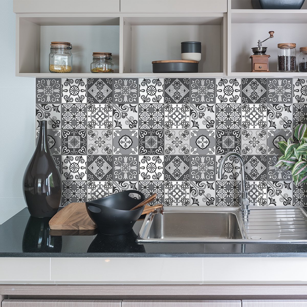 Ambiance Sticker Zelfklevende tegelmuurstickers voor keuken en badkamer - 9 cementtegelstickers, Azulejos Bello - 9 stickers, 15x15cm Multi color