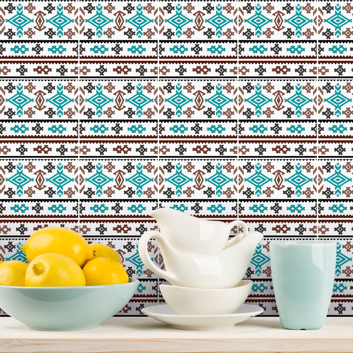 Ambiance Sticker Zelfklevende tegelmuurstickers voor keuken en badkamer - 9 etnische Mogadishu tegelstickers - 9 stickers 20x20cm Multi color