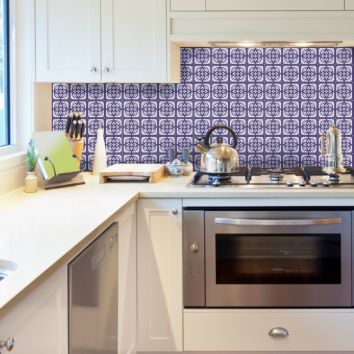 Ambiance Sticker Zelfklevende tegelmuurstickers voor keuken en badkamer - 9 Josefa Azulejos tegelstickers - 9 stickers van 15x15 cm Multi color