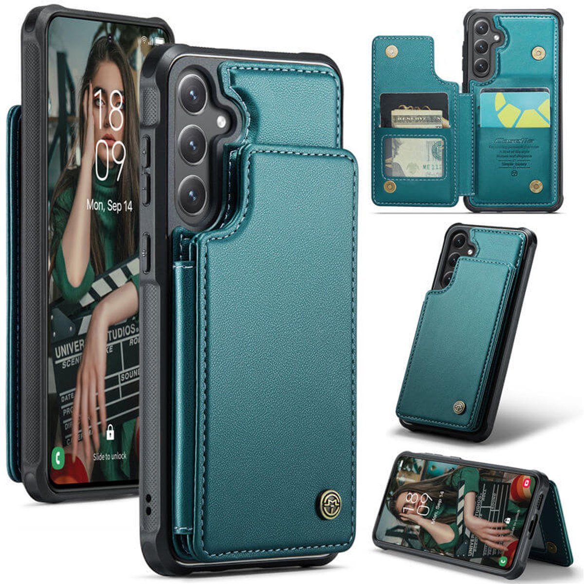 Luxe Portemonnee Backcover met Anti-RFID kaarthouders voor Galaxy S25 / S24 _ Groen