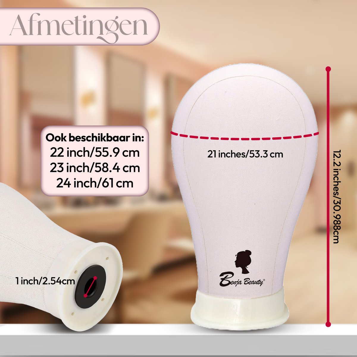 BenjaBeauty Oefenhoofd - Mannequin hoofd - Kappershoofd - Pruikenstandaard - Pruiken dames - Pruik - Satijn - 24 inch — afbeelding 8