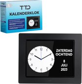 TTD® Dementieklok XL 8 Inch – Klok met Dag & Datum – Analoge & Digitale Weergaves – Handleiding in Groot Lettertype – Wekker – Kalenderklok voor Ouderen en Slechtzienden - Alzheimerklok - Seniorenklok