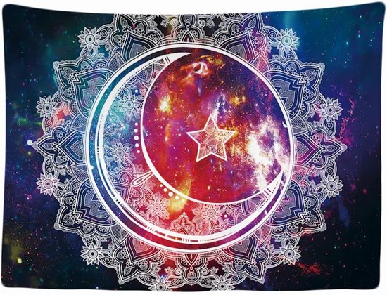 Ulticool - Mandala Wit Sun Moon - Tapisserie - 200x150 cm - Groot tapisserie - Affiche