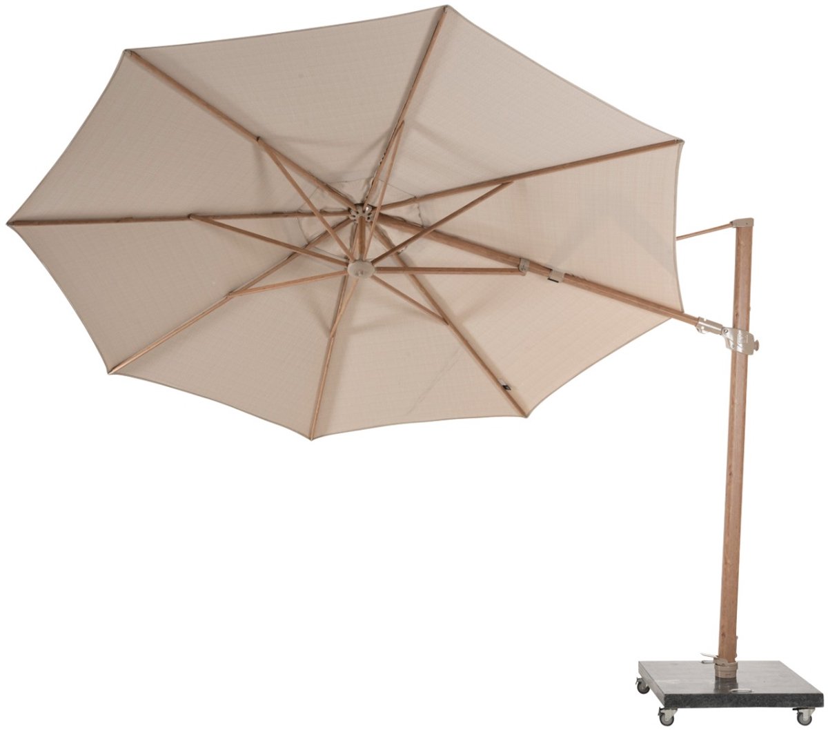 4 Seasons Outdoor Siesta Premium zweefparasol Ø350 cm - zand / houtlook frame