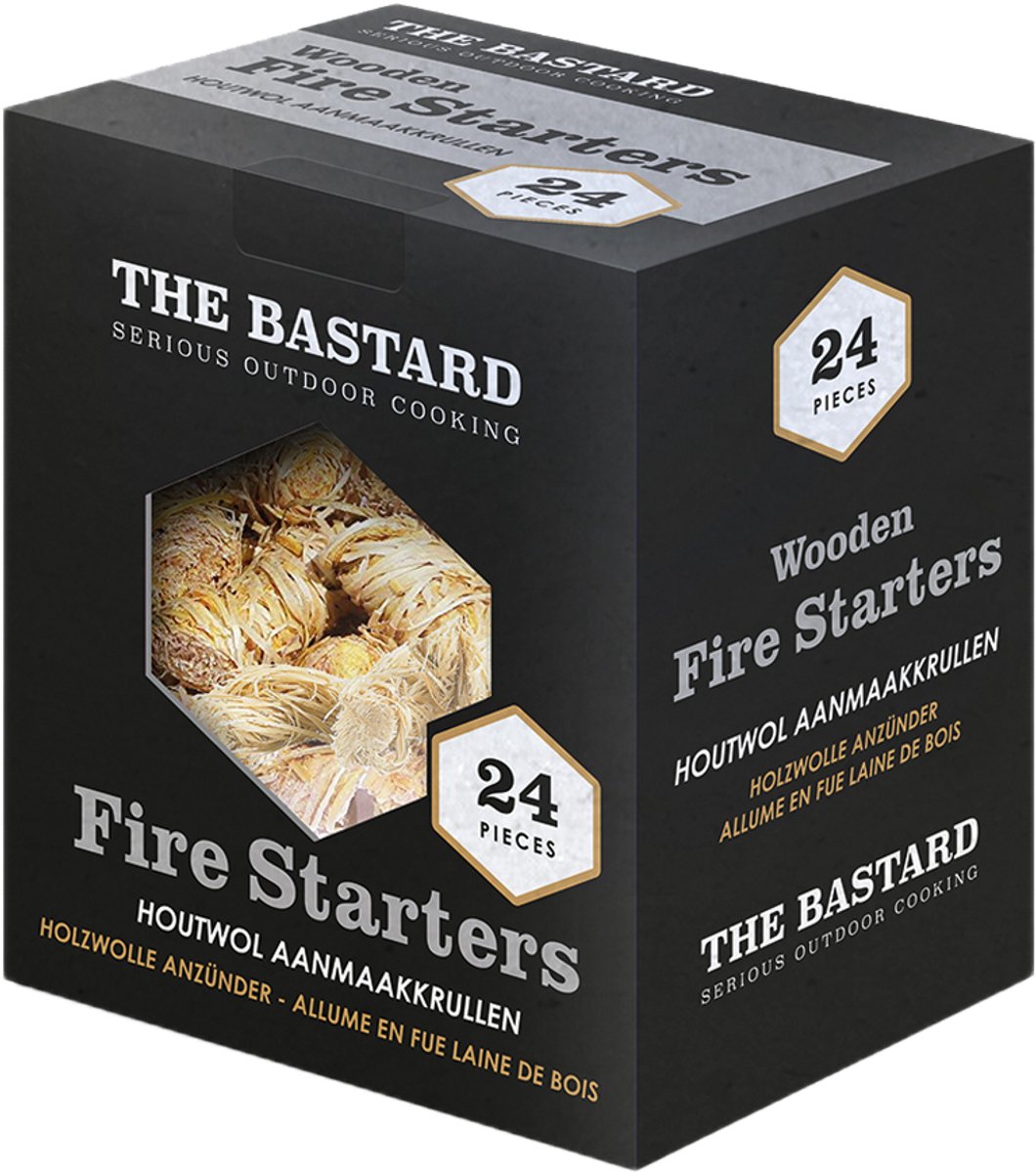 The Bastard Wooden Fire Starters - 24st 350gr - houtkrullen BBQ - houtwol aanmaakkrullen