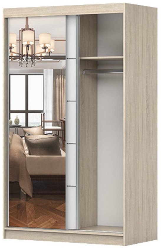 Armoire à portes coulissantes NOAH 05 – Armoire 2 portes avec miroir, étagères et tringle à vêtements – Design moderne – 120 x 200 x 61 cm - NOAH 05 (Zwart + Sonoma)